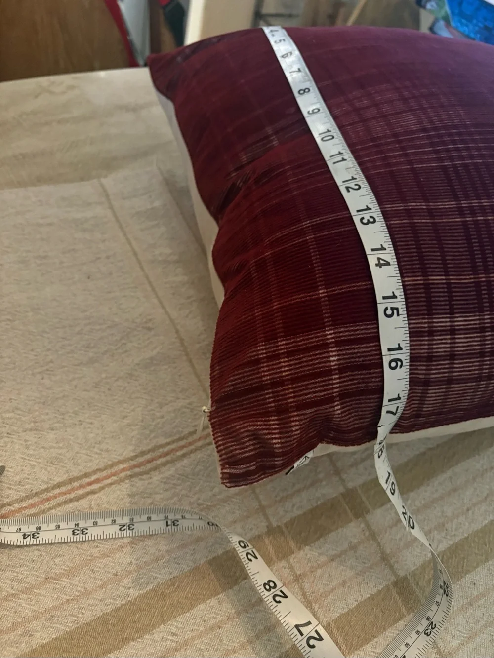 NWT Hearth & Hand Hearth Magnolia Corduroy Plaid Pillow 18x18 In Burgundy